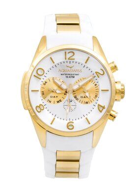 Acquaswiss Unisex White & Gold 44MM Stainless Steel & Silicone Watch - Brand New